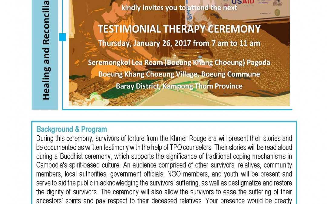 Invitation to Testimonial Therapy 26 Jan in Kg.Thom